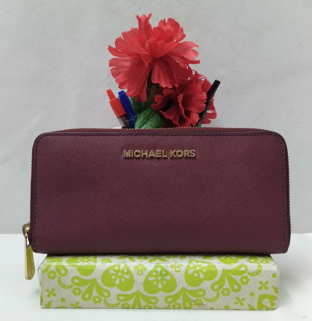 Michael Kors Burgundy Zip Around Credit Card Wallet